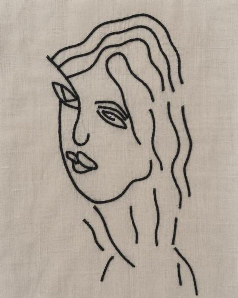 Linen Cotton Co Ord Set Abstract Face Embroidery