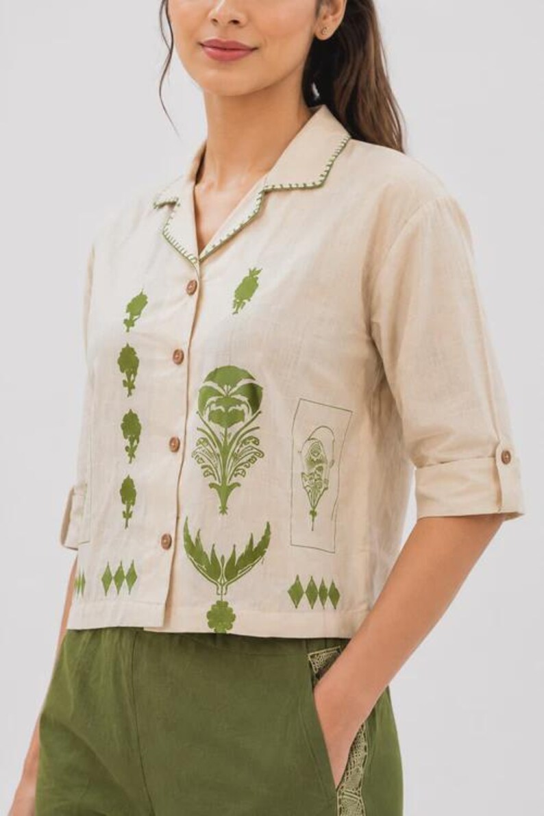 White Olive Linen Cotton Co Ord Set For Women