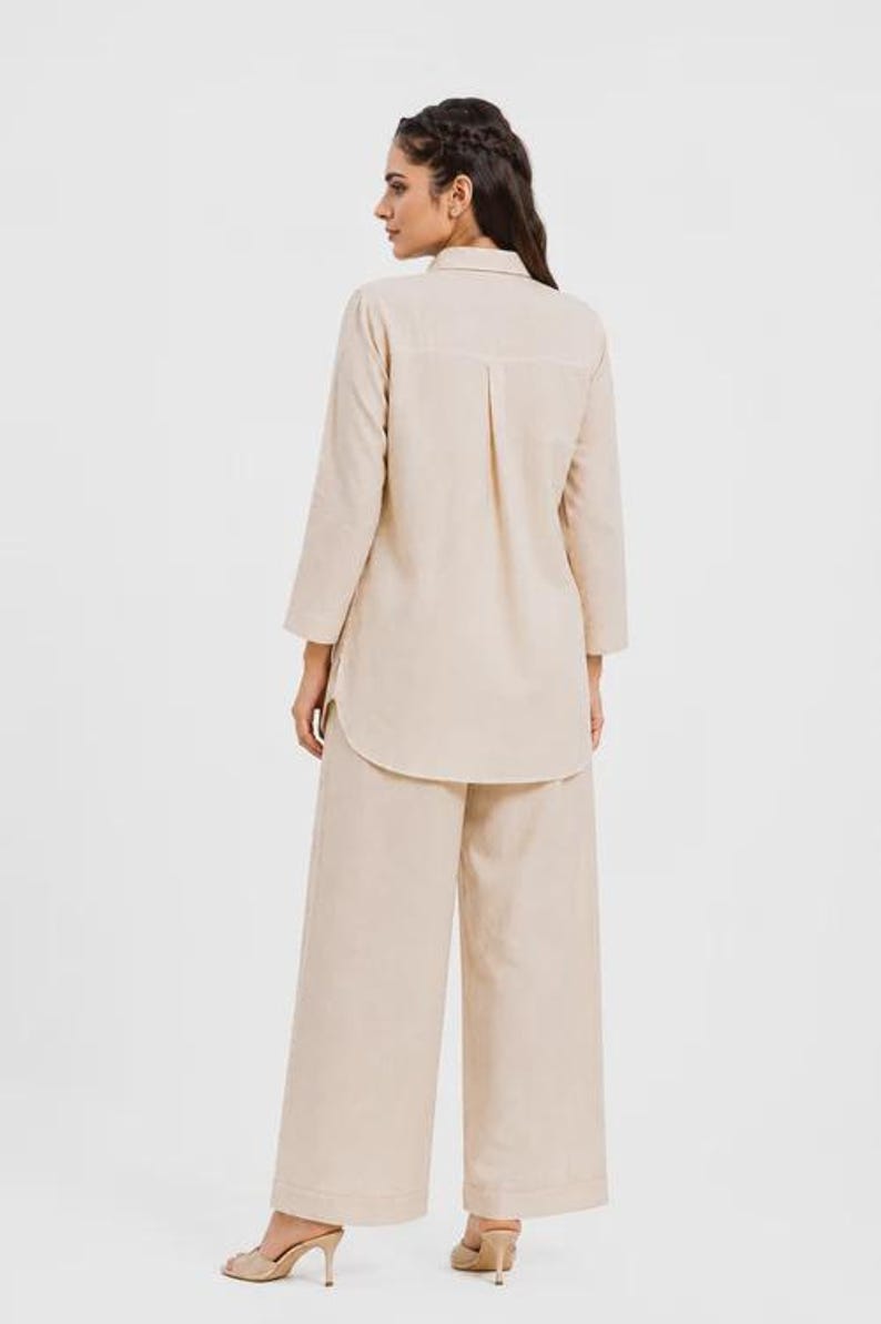 Off White Linen Cotton Women Co Ord Set
