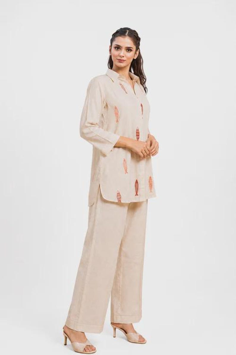 Off White Linen Cotton Women Co Ord Set