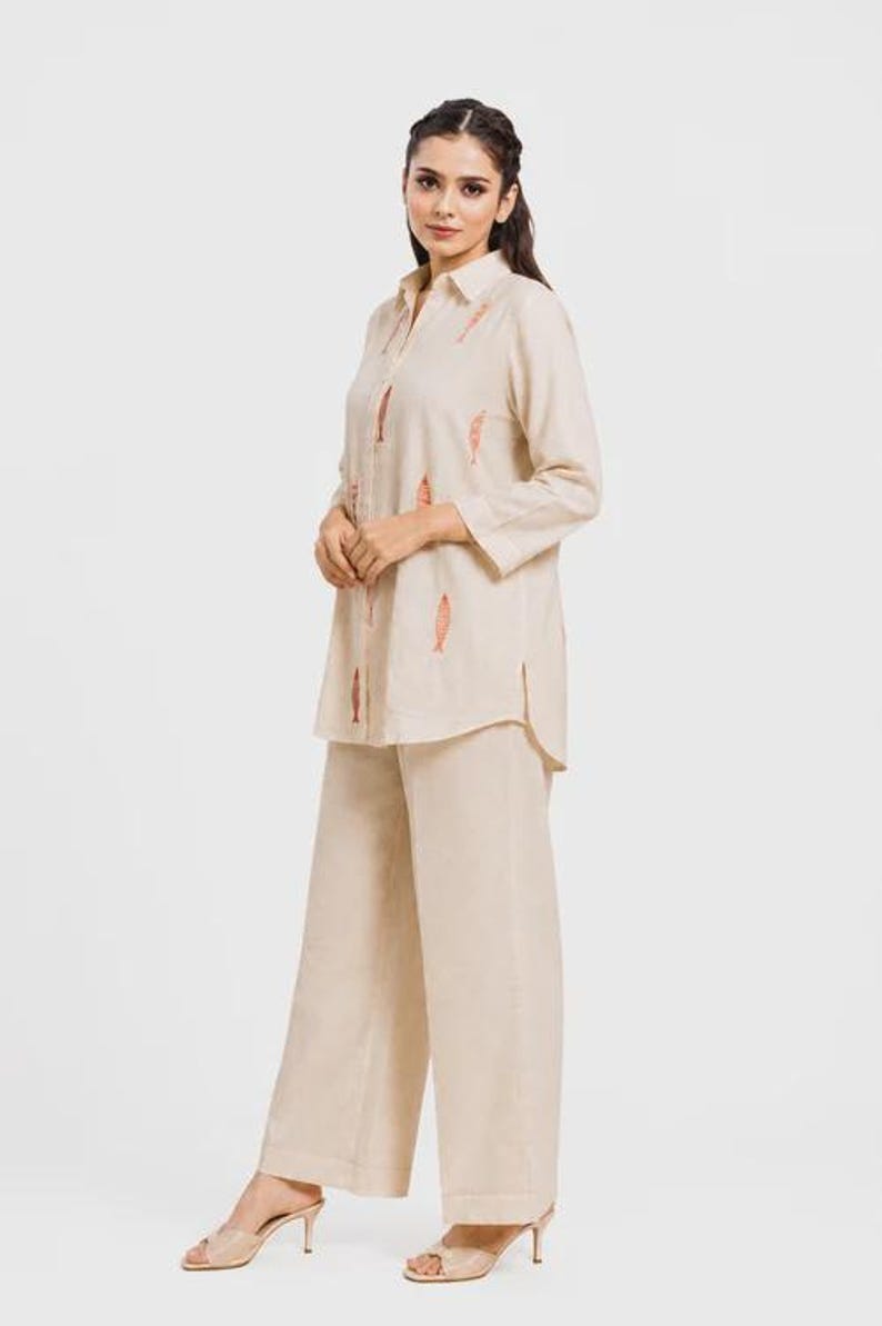 Off White Linen Cotton Women Co Ord Set