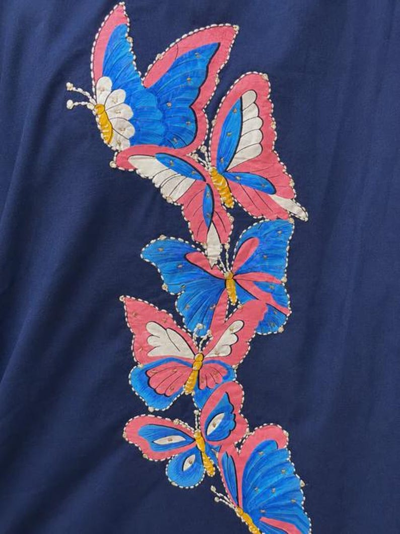 Navy Blue Mal Cotton Co Ord Set Hand Painted Butterfly