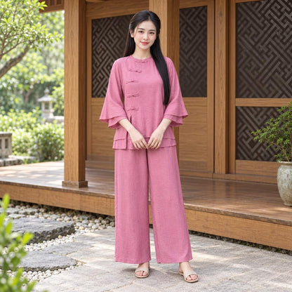 Vietnamese Buddhist Traditional Clothing Set Round