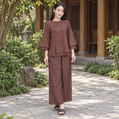 Vietnamese Buddhist Traditional Clothing Set Round