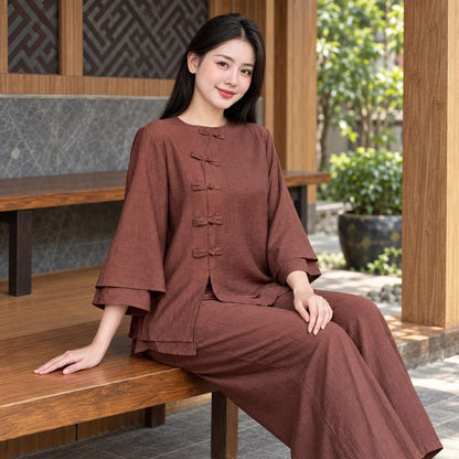 Vietnamese Buddhist Traditional Clothing Set Round