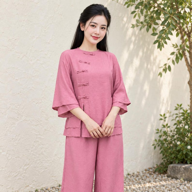 Vietnamese Buddhist Traditional Clothing Set Round
