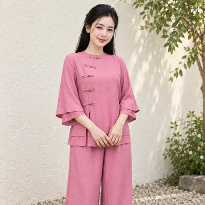 Vietnamese Buddhist Traditional Clothing Set Round
