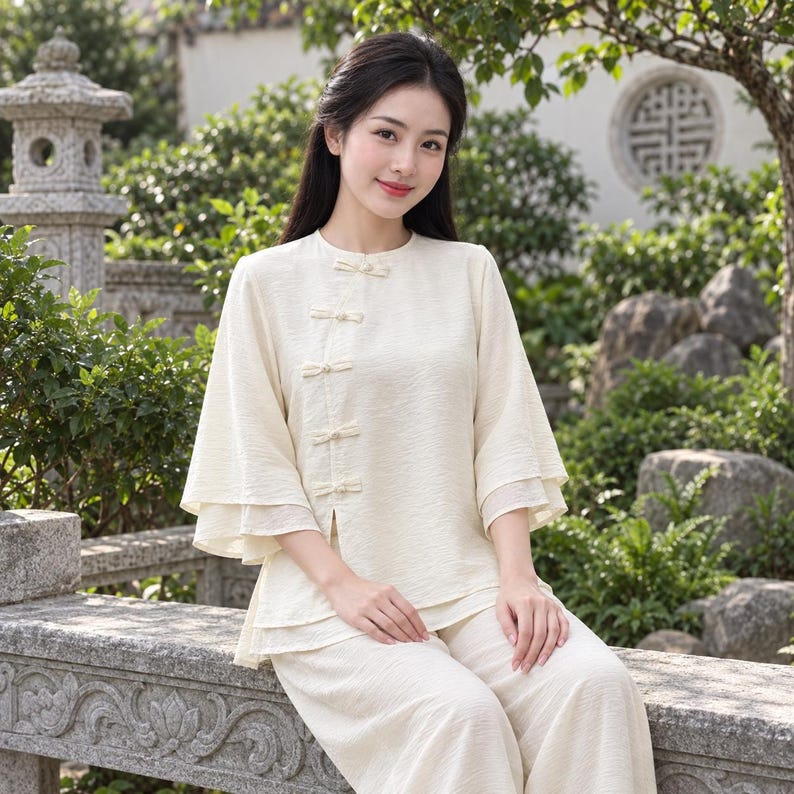 Vietnamese Buddhist Traditional Clothing Set Round