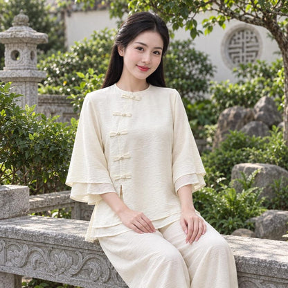 Vietnamese Buddhist Traditional Clothing Set Round