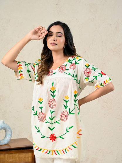 Women Embroidered Co-Ord set, Floral two-piece Top and Pant Set|406243583211