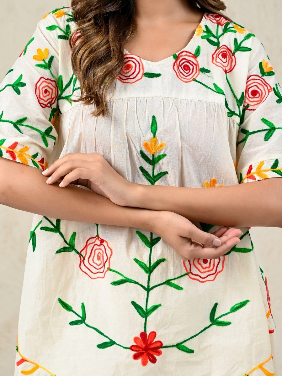 Women Embroidered Co-Ord set, Floral two-piece Top and Pant Set|406243583211
