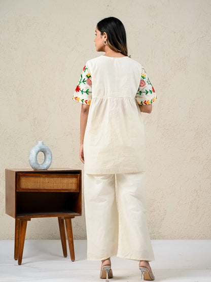 Women Embroidered Co-Ord set, Floral two-piece Top and Pant Set|406243583211